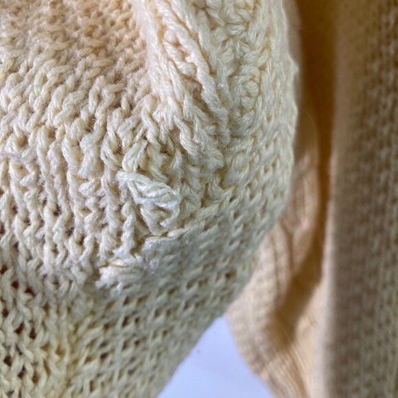 Womens Vintage 80s Gitano V Neck Cable Knit Sweater Floral Yellow L 3/4 Sleeve - Picture 7 of 8